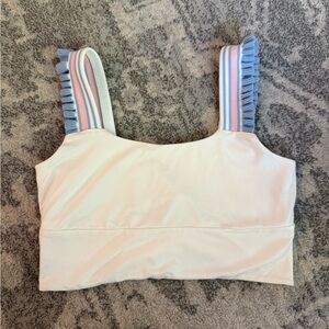 Altar'd State Cream Sports Bra with Blue and Pink Accents